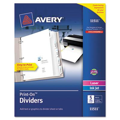 Avery Print-On 5-Tab 3-Hole Letter Dividers, White, 1/Pack