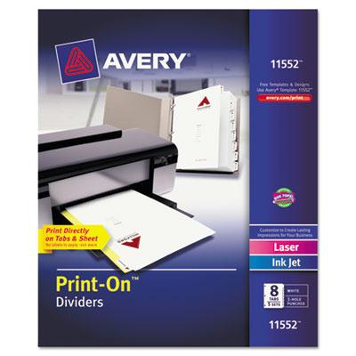 Avery Print-On 8-Tab 3-Hole Letter Dividers, White, 5 Sets/Pack