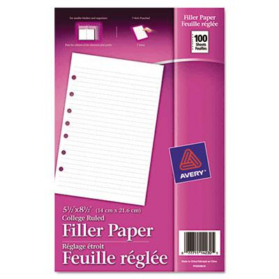 Avery 5-1/2" x 8-1/2", 100-Sheets, 7-Hole Punch Mini Binder Filler Paper