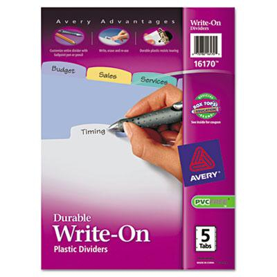 Avery Write-On & Erasable Multicolor 5-Tab Letter Pocket Dividers, Clear, 1 Set