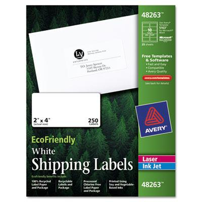 Avery 4" x 2" EcoFriendly Laser & Inkjet Mailing Labels, White, 250/Pack