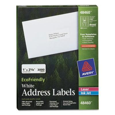 Avery 2-5/8" x 1" EcoFriendly Laser & Inkjet Mailing Labels, White, 3000/Pack