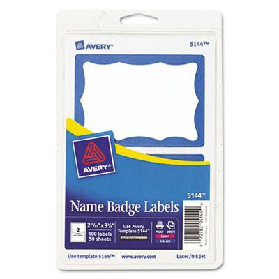 Avery 3-3/8" x 2-11/32" Printable Self-Adhesive Name Badges, Blue, 100/Pack