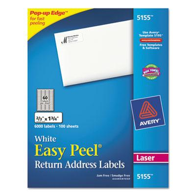 Avery1-3/4" x 2/3" Easy Peel Laser Mailing Labels, White, 6000/Pack