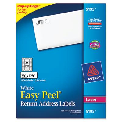 Avery 1-3/4" x 2/3" Easy Peel Laser Address Labels, White, 1500/Pack