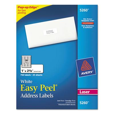 Avery 2-5/8" x 1" Easy Peel Laser Address Labels, White, 750/Pack