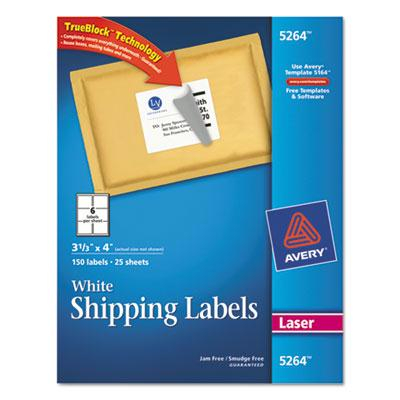 Avery 3-1/3" x 4" Laser and Inkjet Printer Internet Shipping Labels, White, 150/Pack