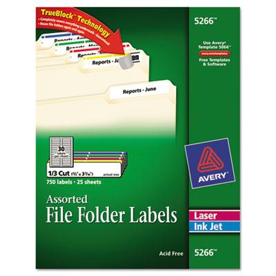 Avery 3-7/16" x 2/3" Self-Adhesive Laser & Inkjet File Folder Labels, Assorted, 750/Pack