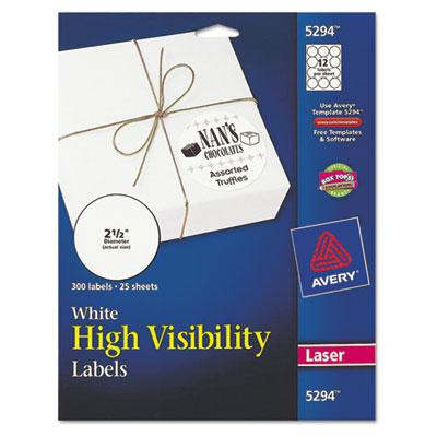Avery 2-1/2" High-Visibility Round Laser Labels, White, 300/Pack