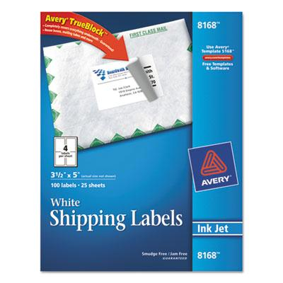 Avery 3-1/2" x 5" Inkjet Printer Internet Shipping Labels, White, 100/Pack