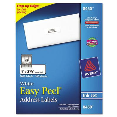 Avery 2-5/8" x 1" Easy Peel Inkjet Address Labels, White, 3000/Box