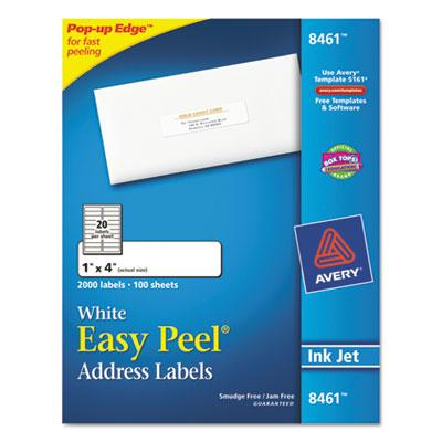 Avery 4" x 1" Easy Peel Inkjet Address Labels, White, 2000/Box