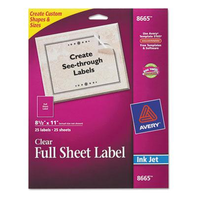 Avery 11" x 8-1/2" Full-Sheet Inkjet Mailing Labels, Clear, 25/Pack