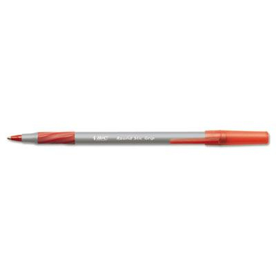 BIC Round Stic Grip 0.8 mm Fine Stick Ballpoint Pens, Red, 12-Pack