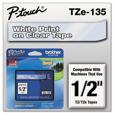 Brother P-Touch TZE141 TZe Series 1/2" x 26.2 ft. Standard Labeling Tape, White on Clear