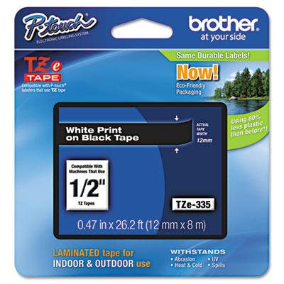 Brother P-Touch TZE335 TZe Series 1/2" x 26.2 ft. Standard Labeling Tape, White on Black