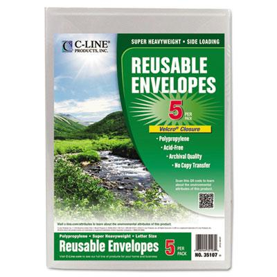 C-Line 9-1/4" x 12-4/5" Hook & Loop Closure Reusable Poly Envelope, Clear