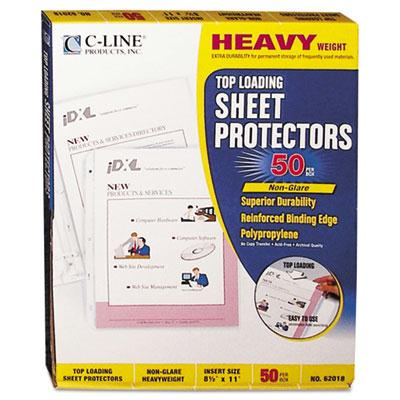 C-Line 8-1/2" x 11" Top-Load Heavyweight Non-Glare Poly Sheet Protectors, 50/Box