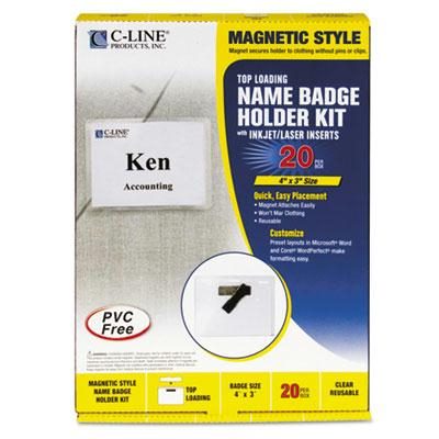 C-Line 4" x 3" Horizontal Magnetic Name Badge Holder Kit, Clear, 20/Box