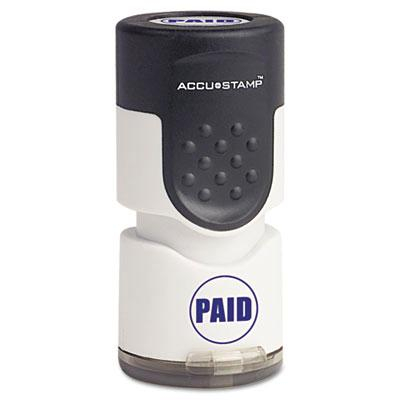 Accustamp "Paid" Pre-Inked Round Stamp with Microban, Blue Ink, 5/8"