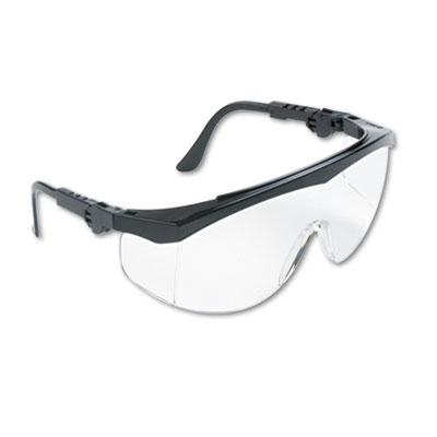 MCR Safety Crews Tomahawk Wraparound Safety Glasses, Black Nylon Frame with Clear Lens, 12/Box
