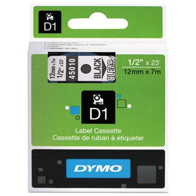 Dymo D1 45010 Polyester 1/2" x 23 ft. Label Maker Tape, Black on Clear