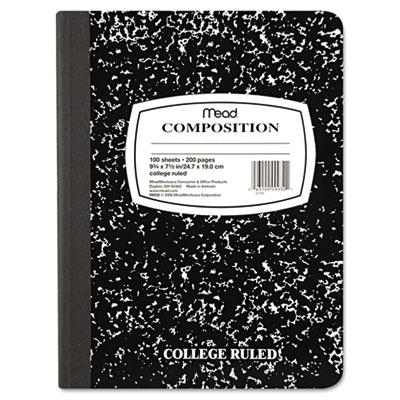 Mead 7-1/2" X 9-3/4" 100-Sheet College Rule Composition Book, Black Marble Cover