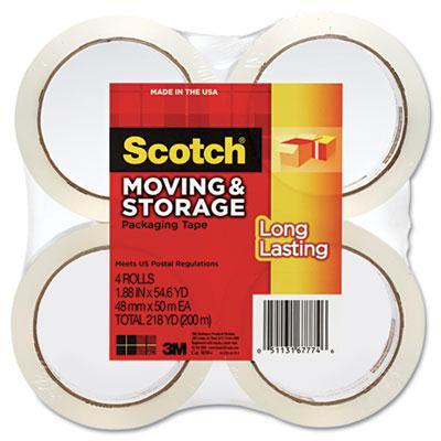 Scotch 1.88" x 54.6 yds Clear Moving & Storage Packaging Tape, 3" Core, 4-Pack