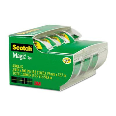 Scotch 3/4" x 8.3 yds Magic Tape with Dispensers, Clear, 4-Pack, 1" Core