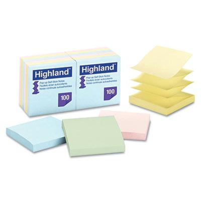 Highland 3" X 3", 12 100-Sheet Pads, Self-Stick Pastel Sticky Notes
