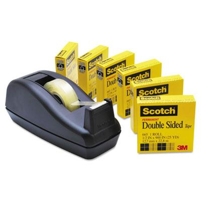 Scotch Double-Sided Permanent Tape with C40 Dispenser, Clear, 6-Pack, 1" Core