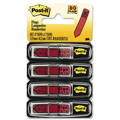 Post-It 1/2" x 1-3/4" "Sign Here" Message Arrow Page Flags, Red, 80 Flags/Pack