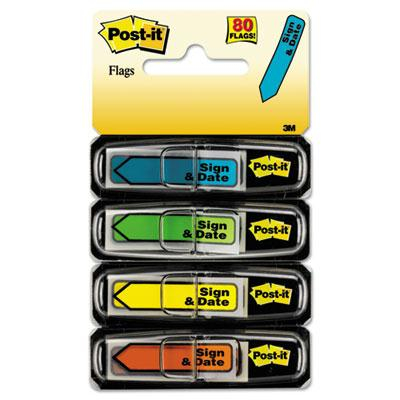 Post-It 1/2" x 1-3/4" "Sign & Date" Message Arrow Page Flags, Bright Assorted, 80 Flags/Pack