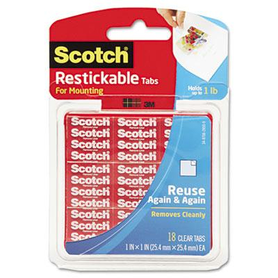 Scotch 1" Restickable Mounting Tabs, 18/Pack