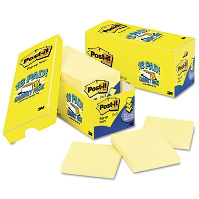Post-It 3" X 3", 18 90-Sheet Pads, Canary Yellow Pop-up Notes