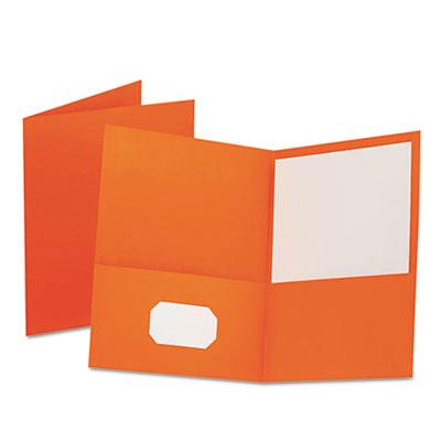 Oxford 100-Sheet 8-1/2" x 11" Embossed Leather Grain Two-Pocket Portfolio, Orange, 25/Box