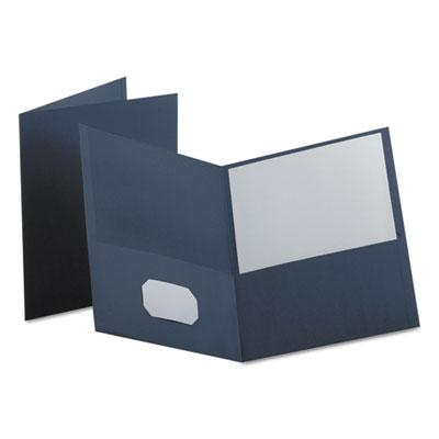 Oxford 100-Sheet 8-1/2" x 11" Embossed Leather Grain Two-Pocket Portfolio, Dark Blue, 25/Box