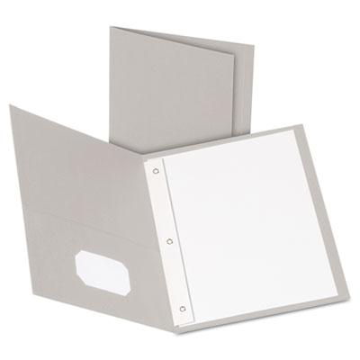 Oxford 1/2" Capacity 8-1/2" x 11" Tang Fastener Twin-Pocket Folders, Gray, 25/Box