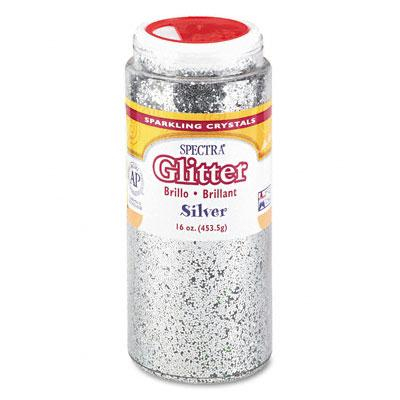 Pacon 16 oz Shaker-Top Spectra Glitter Jar, .04 Hexagon Crystals, Silver