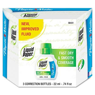 Paper Mate Fast Dry Correction Fluid, 22 ml Bottle, White, 3-Pack