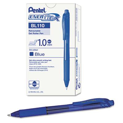Pentel EnerGel X 1 mm Bold Retractable Roller Ball Pens, Blue, 12-Pack