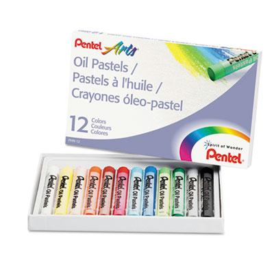 Pentel 12-Color Oil Pastel Set With Carrying Case, Assorted, 12/Set