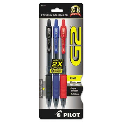 Pilot G2 0.7 mm Fine Retractable Gel Roller Ball Pens, Assorted, 3-Pack