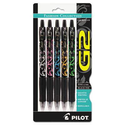 Pilot G2 0.7 mm Fine Retractable Gel Roller Ball Pens, Black, 5-Pack
