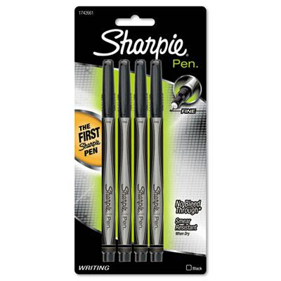 Sharpie Fine Stick Plastic Point Pens, Black, 4-Pack