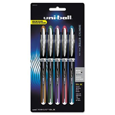 Uni-ball Vision Elite BLX 0.5 mm Micro Stick Roller Ball Pens, Assorted, 5-Pack
