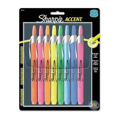 Sharpie Accent Retractable Chisel Tip Highlighter, Assorted, 8-Pack