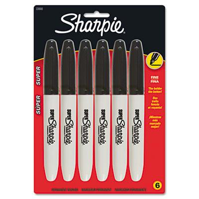 Sharpie Super Permanent Marker, Fine Point, Black, 6-Pack
