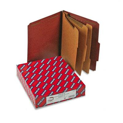 Smead 8-Section Letter 25-Point Pressboard Self Tab Classification Folders, Red, 10/Box