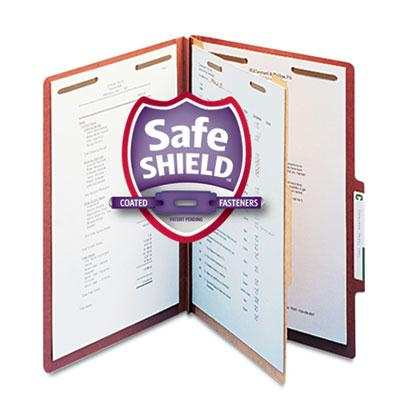 Smead 4-Section Legal 25-Point Pressboard Classification Folders, Red, 10/Box